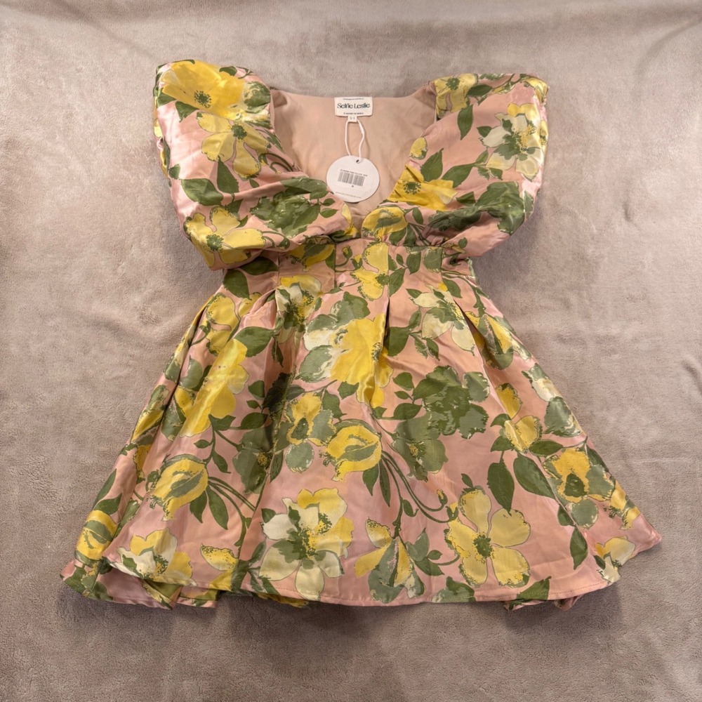 Selfie Leslie Pink & Green Floral Ruffle Mini Dress - Picture 4 of 16